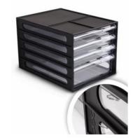 Бокс настольный 4 выдвиж. горизонтальные лотки Стамм черный прозр лотки 30863