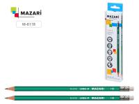 Карандаш ч\г Mazari 6118, Carina 6102, пласт. зеленый c ластик 1/12 