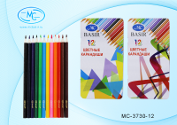 Карандаши 12 цв Basir металл. футляре мягкий утолщ. грифель MC-3730-12 1/24
