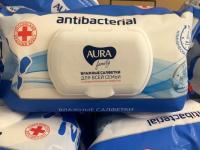 Салфетки влажные 144шт AURA Family антибакт. с крышкой, 33541, 1/12