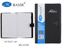 Записная книга А5 кожзам на кнопке, ручка, 14,5х21см черная MC-5181, 5180