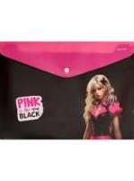 Папка конверт А4 180мк с кнопкой Prof-press Pink Black 2855 1/12