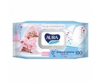 Салфетки влажные 100шт AURA Ultra comfort  детские алоэ б/спирта с крышкой 09752 1/12