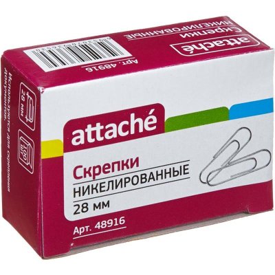 Скрепки 28мм Alingar 440, Attache 48916 никелированные 1/10