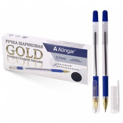 Масляная ручка Alingar Gold резин. грип синяя 11419 1/12