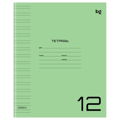 Тетрадь 12л узкая линия BG пластик зеленая 57704