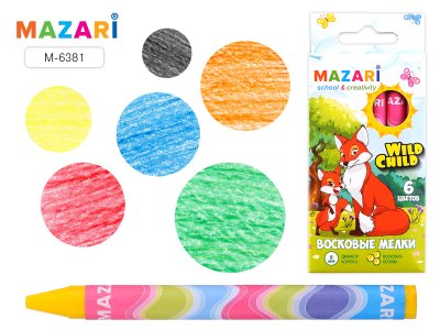 Восковые мелки 6цв Mazari 6383-6 1/