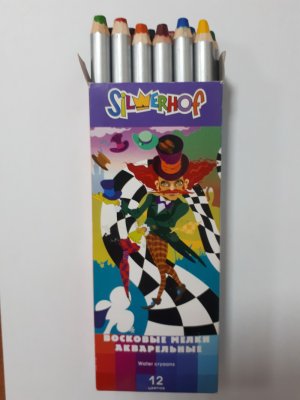 Восковые карандаши 6цв акварель. толстые яркие мягкие Silwerhof 884039 880626