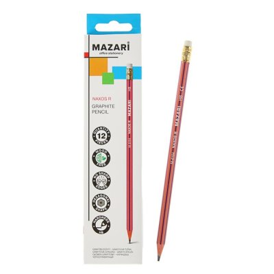 Карандаш ч\г Mazari 6104 пластиковый с ластик 1/12/144